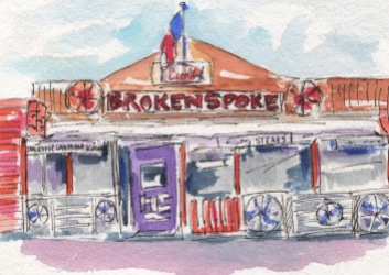 Sold. The Spoke. The Broken Spoke Original Watercolor, Cards and prints available.
