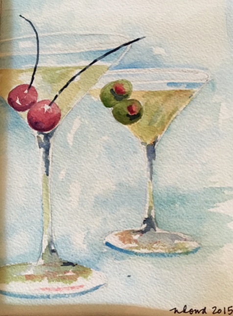 Martinis for Two Original Watercolor Donated to Meredith's Mission for Melanoma Awareness Gala 2017 Cards and prints are available.
