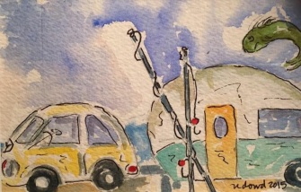 Sold. Happy Camper ORIGINAL Watercolor SOLD. Cards and prints are available.