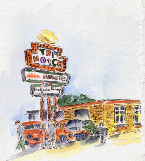 Under the Hood Original Watercolor of Top Notch available. Cards and prints available.