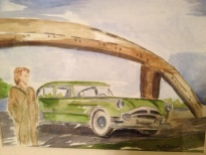 Gwen and the Packard Original Watercolor SOLD.