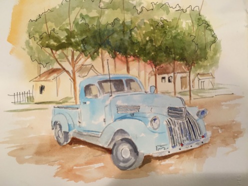 Old Blue Original Watercolor SOLD. Cards and prints available.